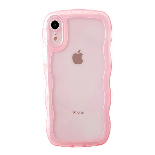 Caseative for iPhone Xr Case,Solid Color Curly Wave Frame Clear Soft Compatible with iPhone Case (Pink,iPhone Xr)