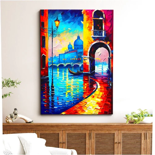Custom Venice Italy Canal Cathedral Abstract Modern Colourful Europe Painting Wall Art, Home/Office Room Decor, Venice Italy Canal Poster,128