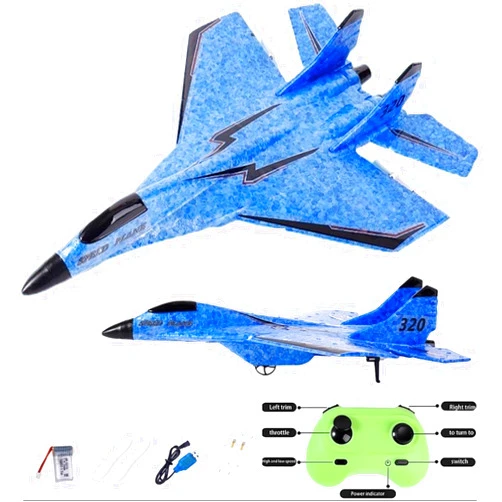 Generic Remote Control Airplane, Wireless Airplane Toy with Lights, Rc Glider 2 Channel 2.4 GHZ Remote Control Planes, Outdoor Foam Rc Aircraft for Hobby Rc Airplanes (Blue)