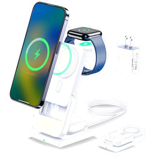 HUOTO Magnetic Battery,5000mAh Foldable Wireless Portable Charger with Stand for iPhone/Apple Watch/Airpods,Travel Fast Charging Battery Pack for Magsafe/iPhone 16/15/14/13/12 Series 20W Adapter