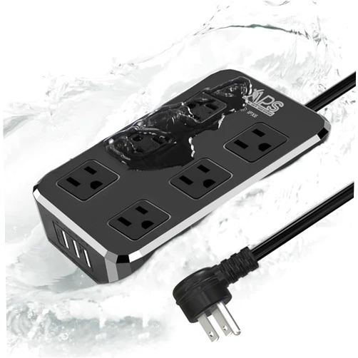 APS IPX6 Outdoor Power Strip Weatherproof, Waterproof Surge Protector with 6 Wide Outlet with 3 USB Ports, 6FT Long Extension Cord, Wall Mountable for Outside Decorations and More UL Listed(Black)