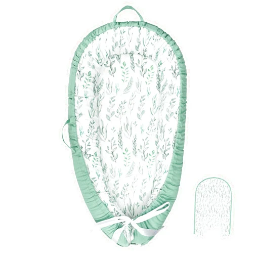 DILIMI Baby Lounger Cover, Cotton Baby Nest Replacement Cover for Girls Boys, Soft Breathable Reversible Newborn Lounger Cover, Green Leaf (Only Cover)