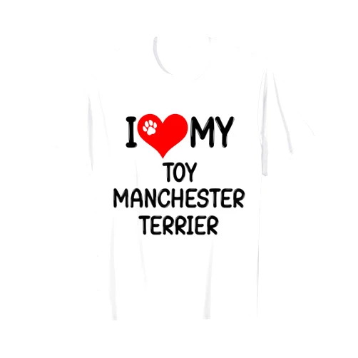 Dogs That We Love Puppy Lovers Paw Print Designs I Love My Toy Manchester Terrier Pet Dog Breed Retro Heart T-Shirt
