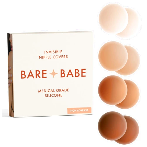Bare Babe Grippy Not Sticky Nipple Covers - Cakes Reusable Non-Adhesive Nipple Pasties for Women - Silicone Strapless Bra