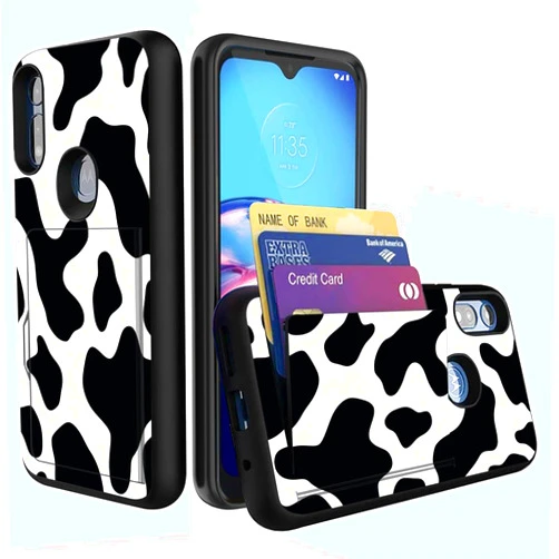 Wiaekosef for Moto E 2020 Case,Slim Protective with Credit Card Holder Dual Layer Hybrid Shockproof Anti Scratch PC + TPU Case Cover for Motorola Moto E 2020 Case,Cow Print