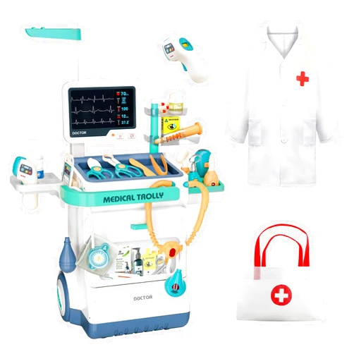 Deejoy Toy Doctor Kit for Kids, Pretend Medical Station Set for Boys & Girls, 28 Accessories Mobile Cart with Lights and Thermometer, Kids Doctor Kit for Toddlers 3-5 Years Old