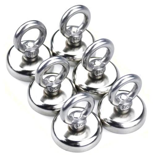 MIKEDE Strong Neodymium Fishing Magnets 6 Pack, 100 lbs(45KG) Pulling Force Rare Earth Magnet with Countersunk Hole Eyebolt Diameter 1.26 inch(32 mm) for Retrieving in River and Magnetic Fishing