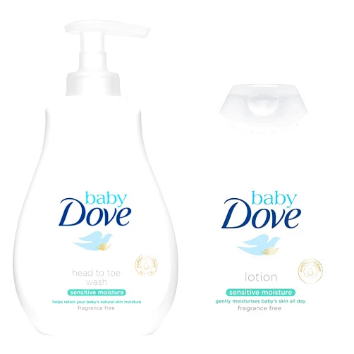 Dove Baby Dove Sensitive Moisture Bundle: Tip to Toe Wash and Lotion, 13 Ounce Each
