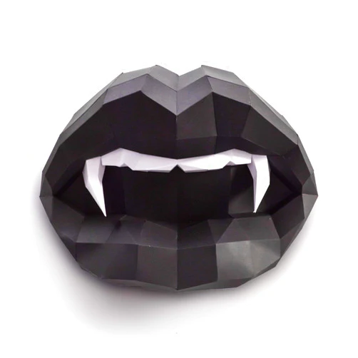 Origadream 3D Puzzle Vampire Woman Lips Paper Craft XL DIY Mouth Sculpture, Halloween Papercraft precut kit for wall mount low poly