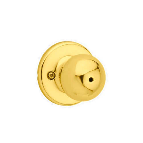 Kwikset Polo Interior Privacy Door Knob with Lock, Door Handle For Bathroom and Bedroom, Polished Brass Keyless Turn Lock Doorknob