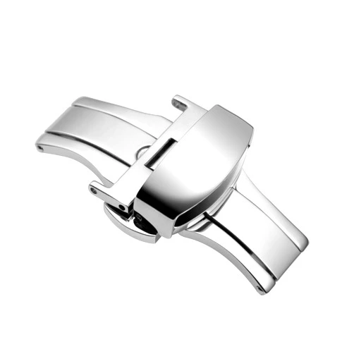 WOCCI 16mm Stainless Steel Deployment Clasp for Watch Band, Polished Buckle (Silver)