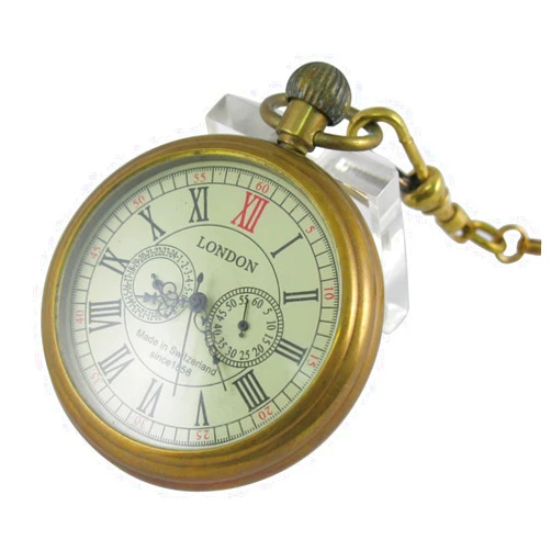 VIGOROSO Men's Vintage Full Copper Hand-Wind Mechanical Second&24hours Sub-dials Pocket Watch in Box
