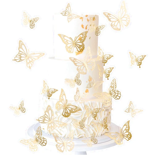 ZHUOWEISM 40 PCS Laser 3D Butterfly Cupcake Toppers Hollow Arts Butterfly Cake Decorations for Baby Shower Wedding Fairy Birthday Party Supplies Butterfly Wall Sticker Decoration Mixed Styles Gold