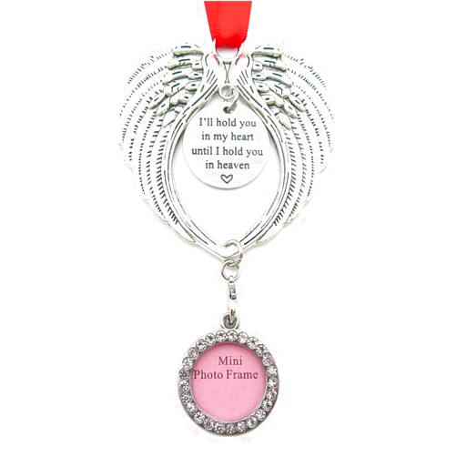WISHOW Angel Wings Memorial Christmas Ornament Sympathy Keepsake Gift for Loss of Loved One Hanging Christmas Tree Ornament Photo Frame (I Will Hold You)