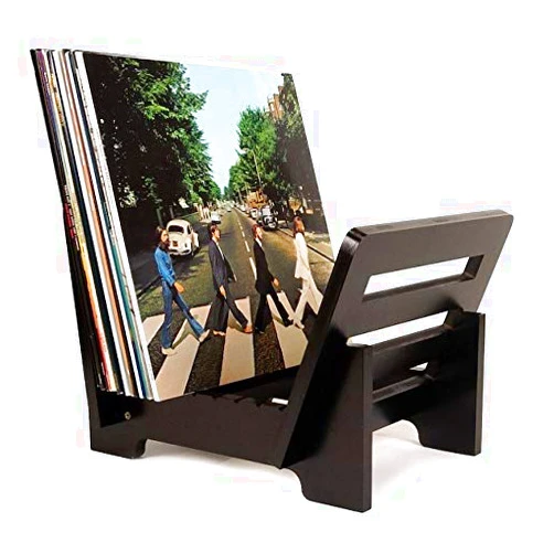 ZonsWorld Vinyl Record Holder Storage - Display Up to 50 Albums, Fits 7” and 12” Records or LPs - Music Record Storage and Organizer - Black Bamboo