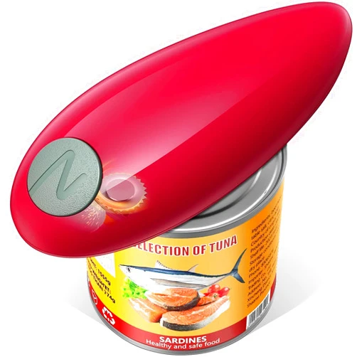 BIC Electric Can Opener, One Touch Electric Can Opener Easy Open Any Can Size with Smooth Edge, Food-Safe Electric Can Openers for Kitchen, Kitchen Gadget Gift for Seniors, Arthritis, Red