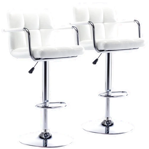 Vogue Furniture Direct Modern PU Leather Square Bar Stools, Adjustable Swivel Barstools with Back and Arms, Airlift Counter Height Chairs for Kitchen Dining Pub Cafe Set of 2 (Pearl White)
