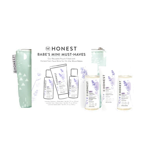 The Honest Company Babe's Mini Must Haves Gift Set | Travel Size Hypoallergenic Lavender Bathtime Essentials | Shampoo + Body Wash (2 fl oz), Face + Body Lotion (1 fl oz), Bubble Bath (2 fl oz)