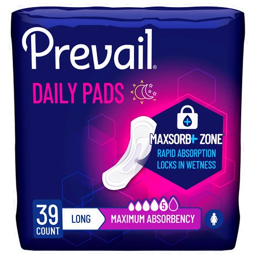 Prevail Incontinence Bladder Control Pads for Women, Maximum Absorbency, Long Length, 39 Count (Pack of 4)