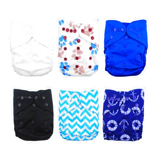 Babygoal Cloth Diaper Covers for Fitted Diapers and Prefolds with Double Gusset,Adjustable Reusable for Baby Boys, 6pcs Covers+One Wet Bag 6DCF02