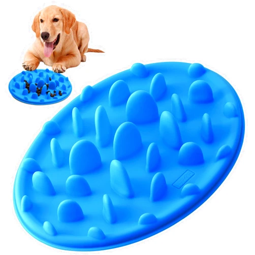 PETBABA Dog Bowl Slow Feeder, Interactive Puzzle Fun Silicone Nonskid Feed Dish, Against Bloat in Eating Food, Keep Your Cat Pet Healthy - S in Blue