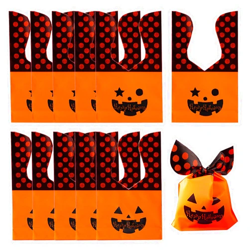 YAXAMING 100 Pcs Halloween Goodie Bags Pumpkin Ghost Trick or Treat Candy Bags Bunny Rabbit Cookie Snacks Goody Bags Trick or Treating Gift Bags Parade Festival Party Decorations Supplies Favors Orange