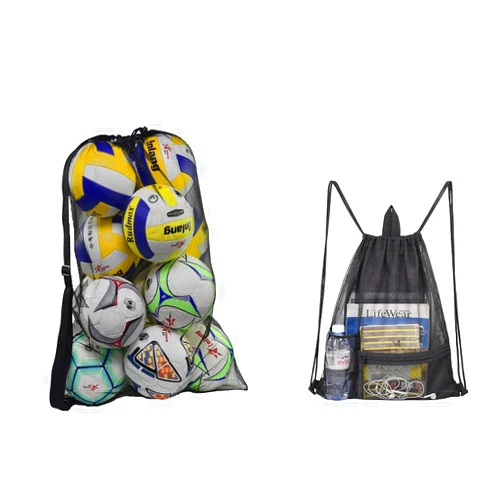 Rudmox Heavy Duty Mesh Ball Bag, Drawstring Mesh Gym Backpack for Basketball, Soccer, Sports Beach and Swimming Gears
