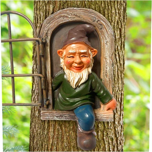 Vomiceak Garden Gnome Statue, Elf Out The Door Tree Hugger, Funny Garden Tree Decoration, Patio Yard Lawn Porch Decoration (Green)