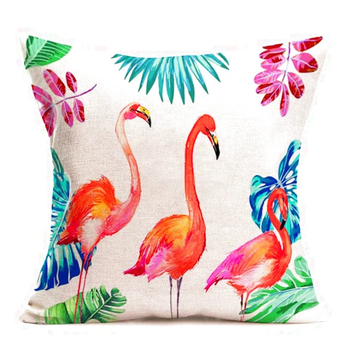 Asminifor Watercolor Flamingo Throw Pillow Covers Cotton Linen Summer Tropical Green Palm Leaf Background Pillowcase Birds Square Home Sofa Outdoor Decor Cushion Cover 18x18Inch (WF-Flamingo)