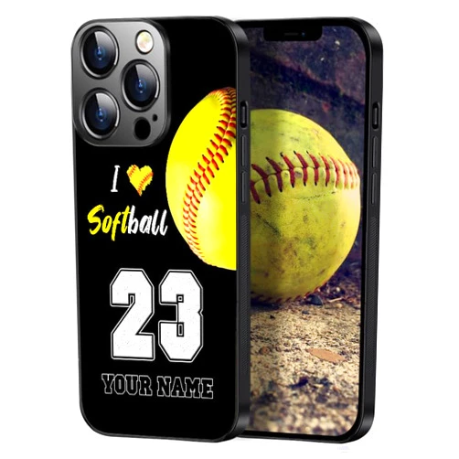 YeeDgner I Love Softball Personalized Softball Gift Custom Name Number Softball Phone Case for iPhone 15 14 13 12 11 Pro Max XR Samsung Galaxy S24 S23 Plus Ultra S22 S21 FE A15 A25 A34 A14 A54 A53 A03S