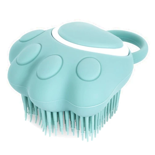Molain Dog Cat Bath Brush Comb Silicone Rubber Dog Grooming Brush Silicone Puppy Massage Brush Hair Fur Grooming Cleaning Brush Soft Shampoo Dispenser(blue paw shape)