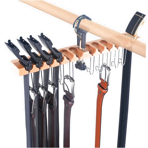 Gumilyo Belt Hanger for Closet, Innovative Design to Prevent Tipping/Alder Wood/ 12 Slots + 10 Hooks, Belt Rack, Versatile Belt Organizer Also for Ties (Raw Wood)