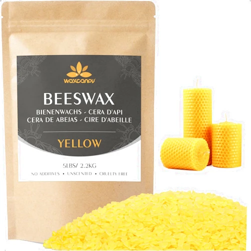 Waxcanpy Beeswax Pellets 5lb, Waxcanpy Yellow Beeswax for Candle Making, Organic Beeswax Pellets for DIY Lipstick, Hand Creams, Furniture Polish, Lotions and Soap Making Supplies