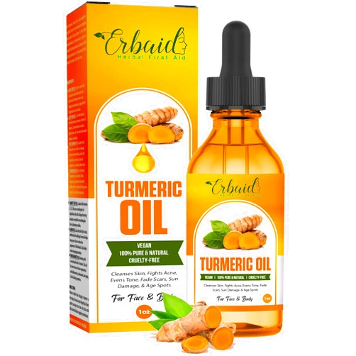 Erbaid Turmeric Oil – Dark Spot Facial Serum for Face & Body – Natural Skin Brightening Serum & Hyperpigmentation Treatment – Turmeric Glow Serum Cleanses, Fights Acne, Evens Tone, Scars – for All Skin Types