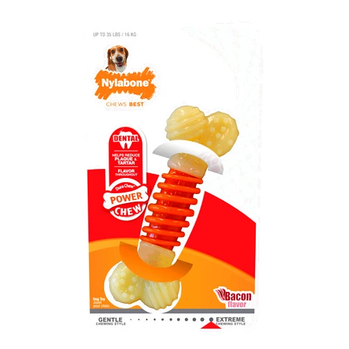 Nylabone PRO Action Power Chew Durable Dental Chew Toy for Dogs, Bacon Flavor, Medium/Wolf (1 Count)
