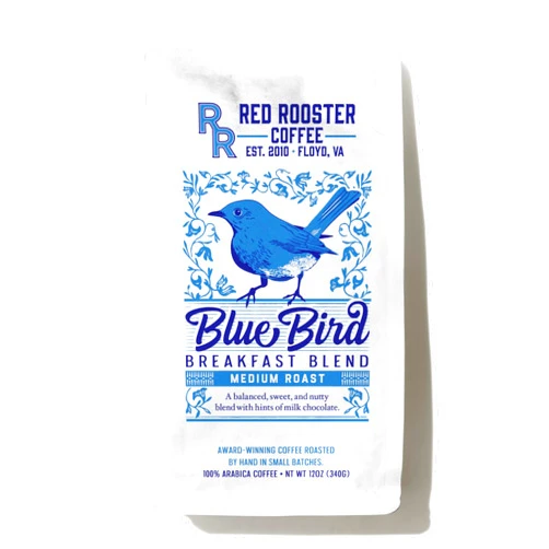 Red Rooster Coffee Roaster Red Rooster Coffee Blue Bird Breakfast Blend - Sweet, Nutty Medium Roast Blend With Hints of Milk Chocolate - 12 oz. Whole Bean