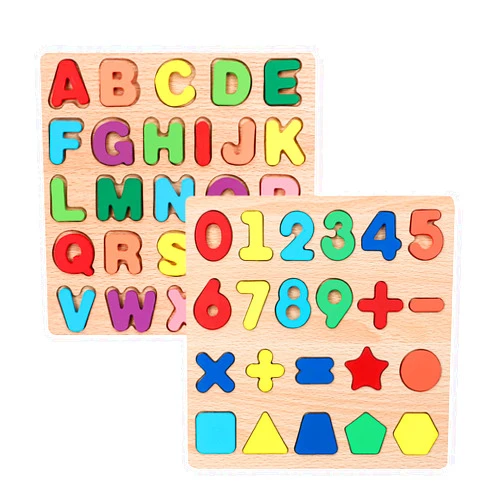 Winbar Wooden Puzzles for Toddlers, 2pack Alphabet Shape Puzzles for Kids Wooden Montessori Toddler Wooden Alphabet Number Shape for Kids 3 Years Old Boys & Girls