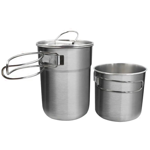KOKKOYA 2Pcs 4Pcs Foldable Camping Cups and Mugs Pot 304-Food-Grade Stainless Steel Outdoor-cookware-Set with Vented lid