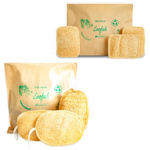 LooLife Natural Loofah Exfoliating Sponge (3 Pack) + Natural Loofah Kitchen Sponge (3 Pack) - Loofah Exfoliating Body Scrubber - Natural Sponges for Dishes - Biodegradable Sponges - Compostable Sponges