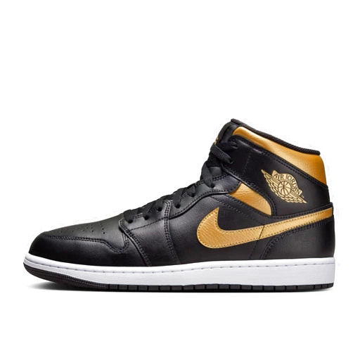 Nike Air Jordan 1 Mid Men's Shoes (DQ8426-071, Black/White/Metallic Gold)