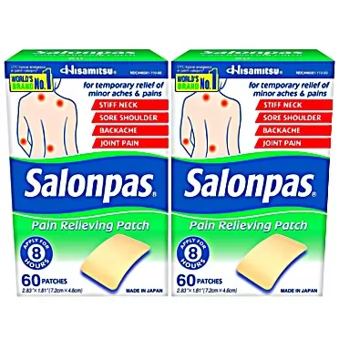 Salonpas Pain Relieving Patch for Back, Neck, Shoulder, Knee Pain and Muscle Soreness - 8 Hour Pain Relief - 60 Count (Pack of 2)