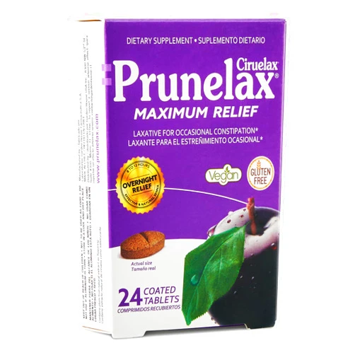 Prunelax Ciruelax Maximum Relief Laxative Tablets with Natural Senna for Occasional Constipation, Senna Extract, Vegan & Gluten-Free, Gentle Overnight Relief - 24ct