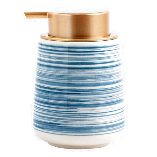 Coffeezone 11 oz Hand Paint Ceramic Lotion Dispenser Liquid Hand Soap Dispenser Pump Bottle for Kitchen Bathroom (Handpaint Blue)