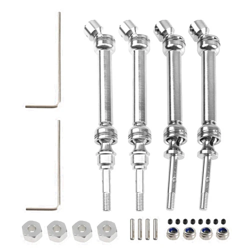 Share Goo 2Pairs ShareGoo Front & Rear Steel Drive Shaft Transmission Axle Compatible with Traxxas Slash 4X4 Nitro Rustler VXL Stampede 4X4 1/10 RC Car Truck (Silver)