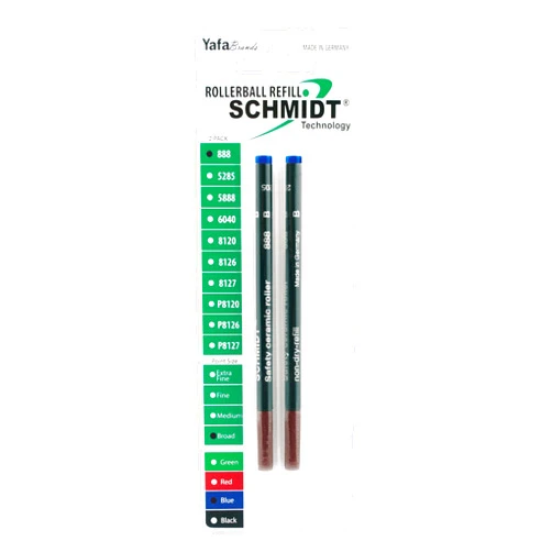 Schmidt 888 Technology Ceramic Rollerball Plastic Tube Refill Broad Point 1.0mm, Blue, 2 Pack Blister (SC58114)
