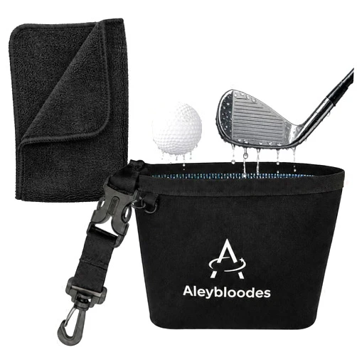 Aleybloodes Golf Club & Ball Cleaner Bag, Portable Golf Ball Washer with Towel, No-Drill Pouch, Removable Clips, Machine-Washable, Waterproof Golf Cleaning Pouch for On-Course