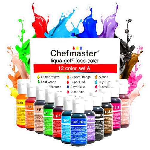 Chefmaster - Liqua-Gel Food Coloring - Fade Resistant Food Coloring - 12 Pack - Vibrant, Eye-Catching Colors, Easy-To-Blend Formula, Fade-Resistant