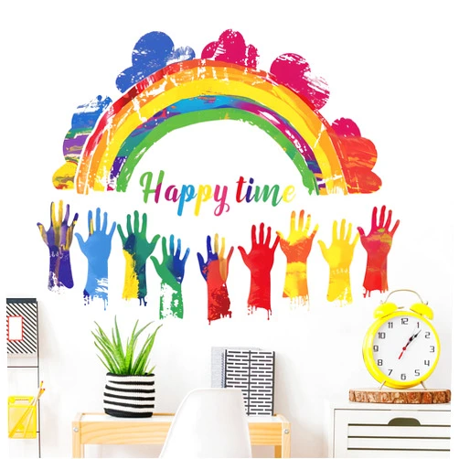 Buiory Inspirational Quote Wall Decals Rainbow Hands Wall Stickers Removable Peel and Stick Art Mural Decor for Kids Bedroom Nursery Playroom Wall
