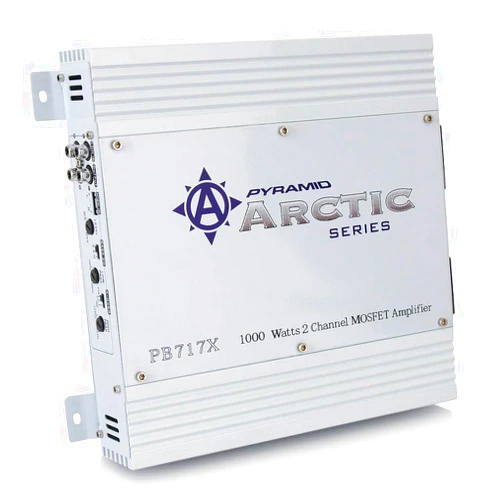 Pyramid 2 Channel Car Stereo Amplifier - 1000W Dual Channel Bridgeable High Power MOSFET Audio Sound Auto Small Speaker Amp Box w/ Crossover, Variable Gain Control, RCA IN/OUT, LED Indicators PB717X