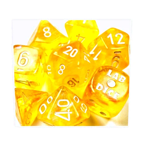 Chessex DND Dice Set-Chessex D&D Dice-Lab Dice 6: Borealis: 7Pc Polyhedral Canary/White Luminary (w/Bonus die) Dice Set-Dungeons and Dragons Dice Includes 7 Dice – D4, D6, D8, D10, D12, D20, D% and Bonus D6
